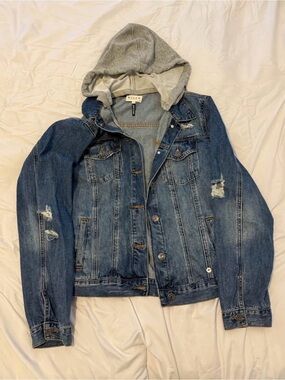 Risen Jeans Blue Denim Jacket With Removable Hood